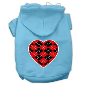 Argyle Heart Red Screen Print Pet Hoodies Baby Blue Size Sm (10)
