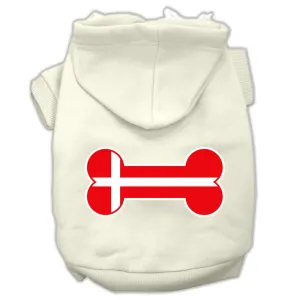 Bone Shaped Denmark Flag Screen Print Pet Hoodies Cream Size M (12)