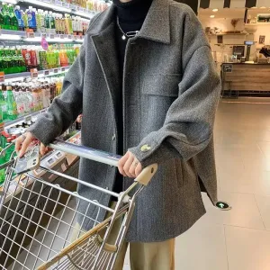 Bonsir Men's Jackets Oversize Gray Male Coats Wool & Blends Winter Sales of Original Brands Joker High Quality Vintage Cold Cheap Sale