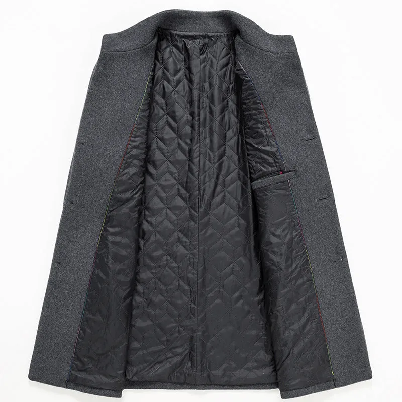 British Men's Thick Stand Collar Wool Blend Coat