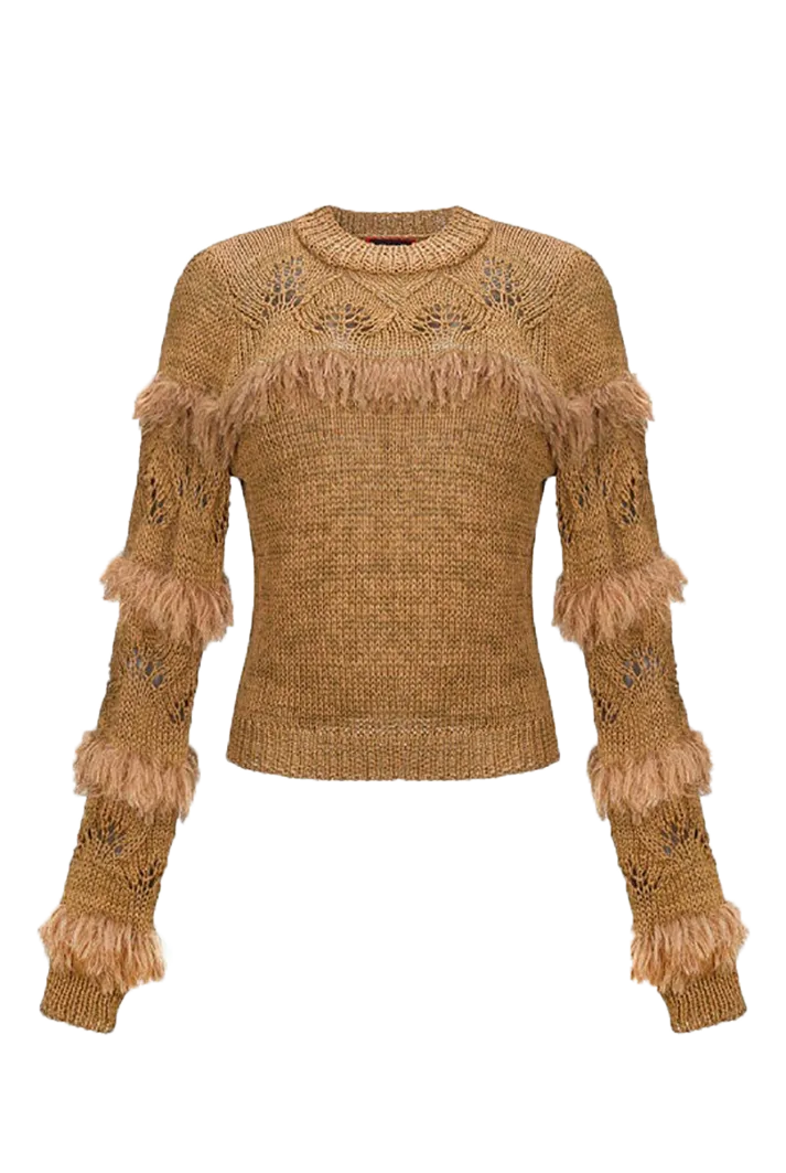 Brown Ruffled Silk-Blend Knit Cardigan