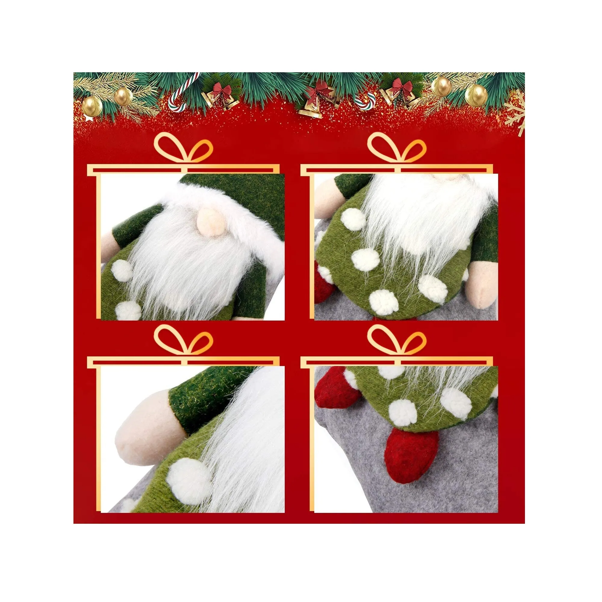 Christmas Stocking 3 Pack | 19 Inch 3D Gnomes Santa Christmas Stockings Fireplace Hanging Stockings
