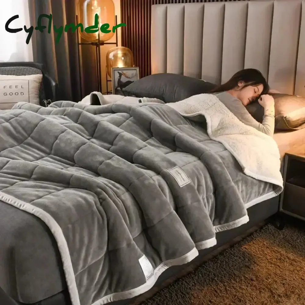 Cyflymder Coral Fleece Autumn Winter Warm Blankets for Bed 3 Layers Thicken Flannel Blanket Quilt Soft Comfortable Warmth Quilts Washable