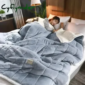 Cyflymder Coral Fleece Autumn Winter Warm Blankets for Bed 3 Layers Thicken Flannel Blanket Quilt Soft Comfortable Warmth Quilts Washable