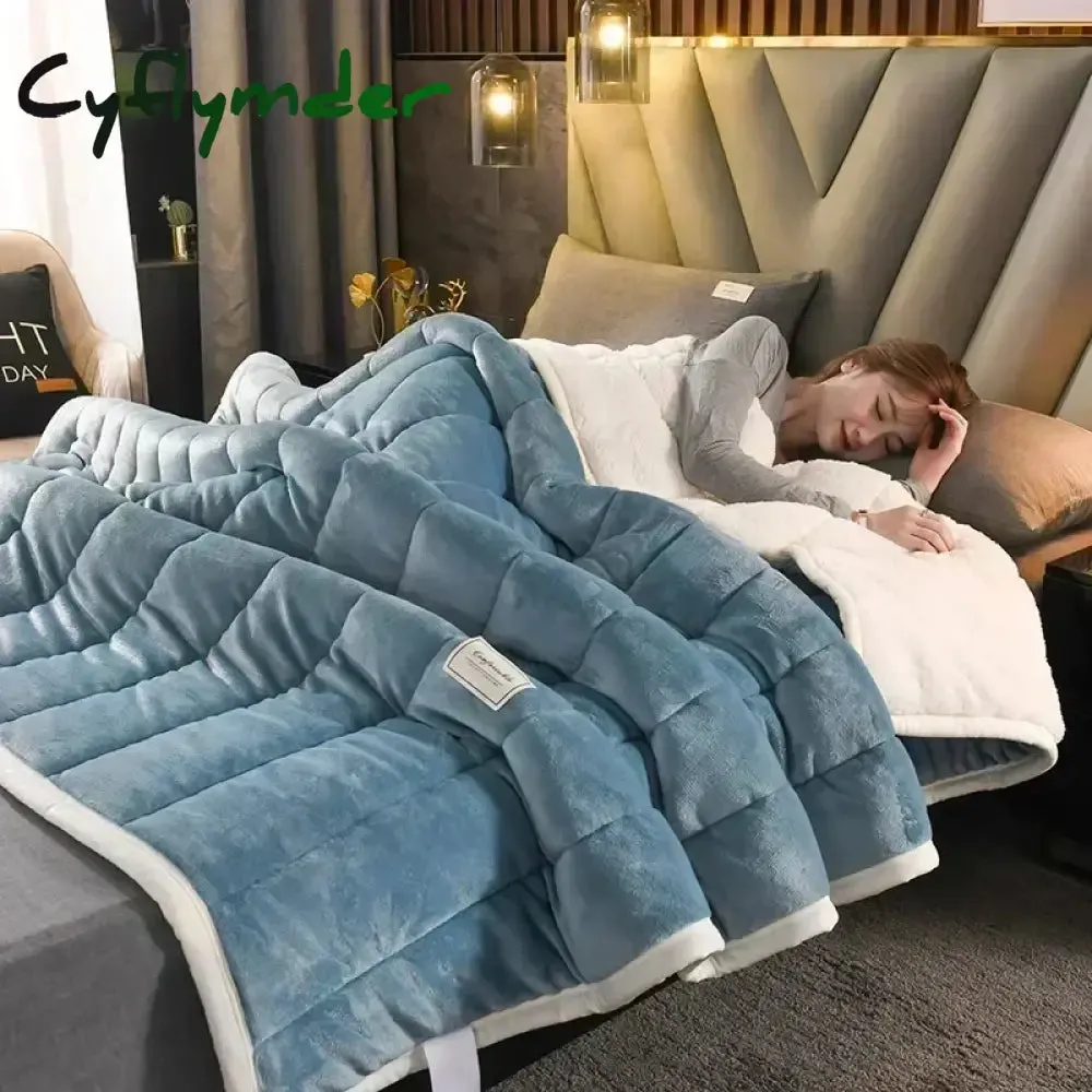 Cyflymder Coral Fleece Autumn Winter Warm Blankets for Bed 3 Layers Thicken Flannel Blanket Quilt Soft Comfortable Warmth Quilts Washable