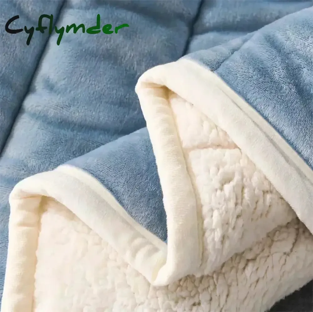 Cyflymder Coral Fleece Autumn Winter Warm Blankets for Bed 3 Layers Thicken Flannel Blanket Quilt Soft Comfortable Warmth Quilts Washable