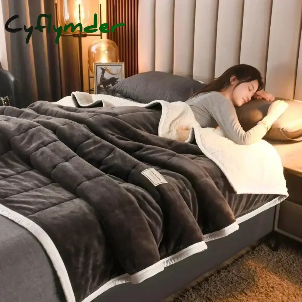 Cyflymder Coral Fleece Autumn Winter Warm Blankets for Bed 3 Layers Thicken Flannel Blanket Quilt Soft Comfortable Warmth Quilts Washable