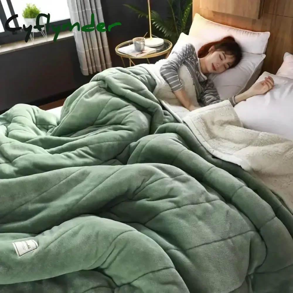 Cyflymder Coral Fleece Autumn Winter Warm Blankets for Bed 3 Layers Thicken Flannel Blanket Quilt Soft Comfortable Warmth Quilts Washable