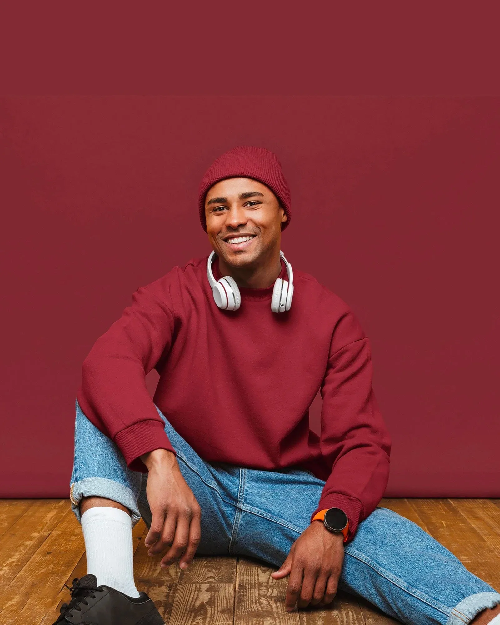 Drop Shoulder Sweatshirt: Crimson
