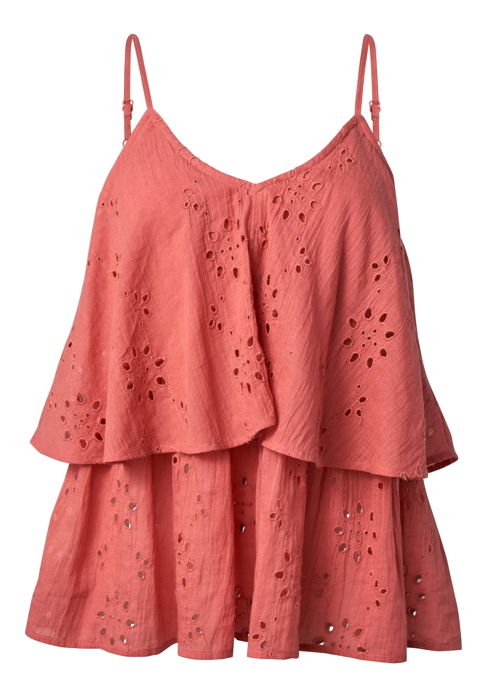 Eyelet Tiered Ruffle Cami - Burnt Orange
