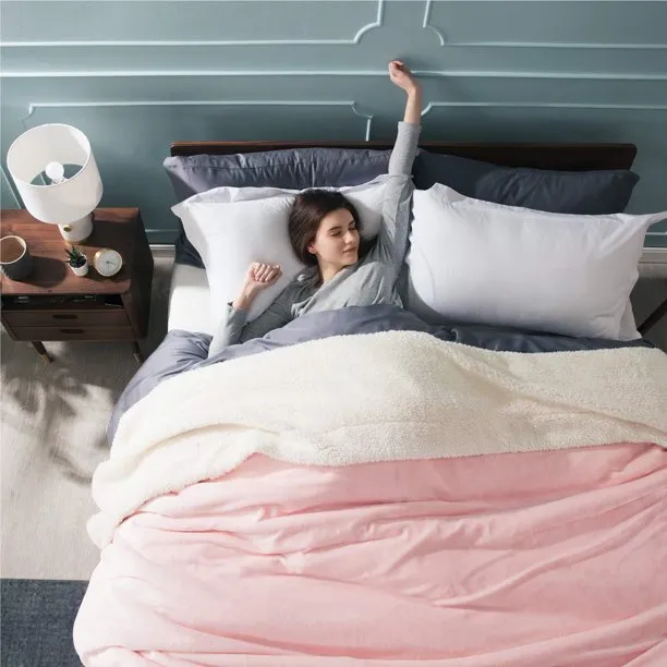 Fantaslook Sherpa Fleece Blankets Double Reversible Comforter for Bed Warm Soft Flannel Twin Blanket