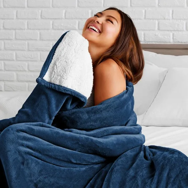 Fantaslook Sherpa Fleece Blankets Double Reversible Comforter for Bed Warm Soft Flannel Twin Blanket