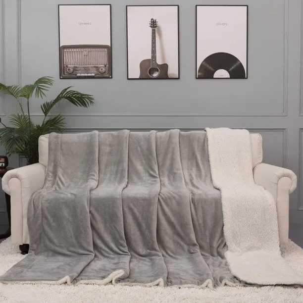 Fantaslook Sherpa Fleece Blankets Double Reversible Comforter for Bed Warm Soft Flannel Twin Blanket