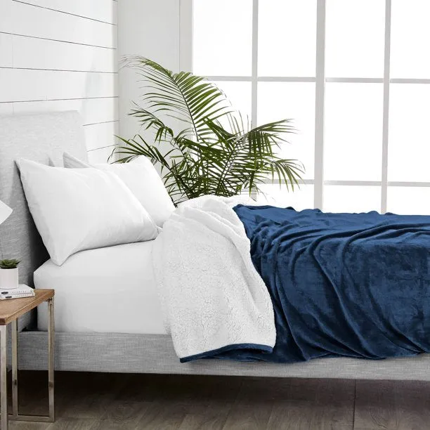 Fantaslook Sherpa Fleece Blankets Double Reversible Comforter for Bed Warm Soft Flannel Twin Blanket
