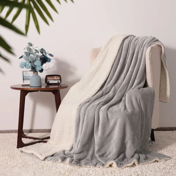 Fantaslook Sherpa Fleece Blankets Double Reversible Comforter for Bed Warm Soft Flannel Twin Blanket