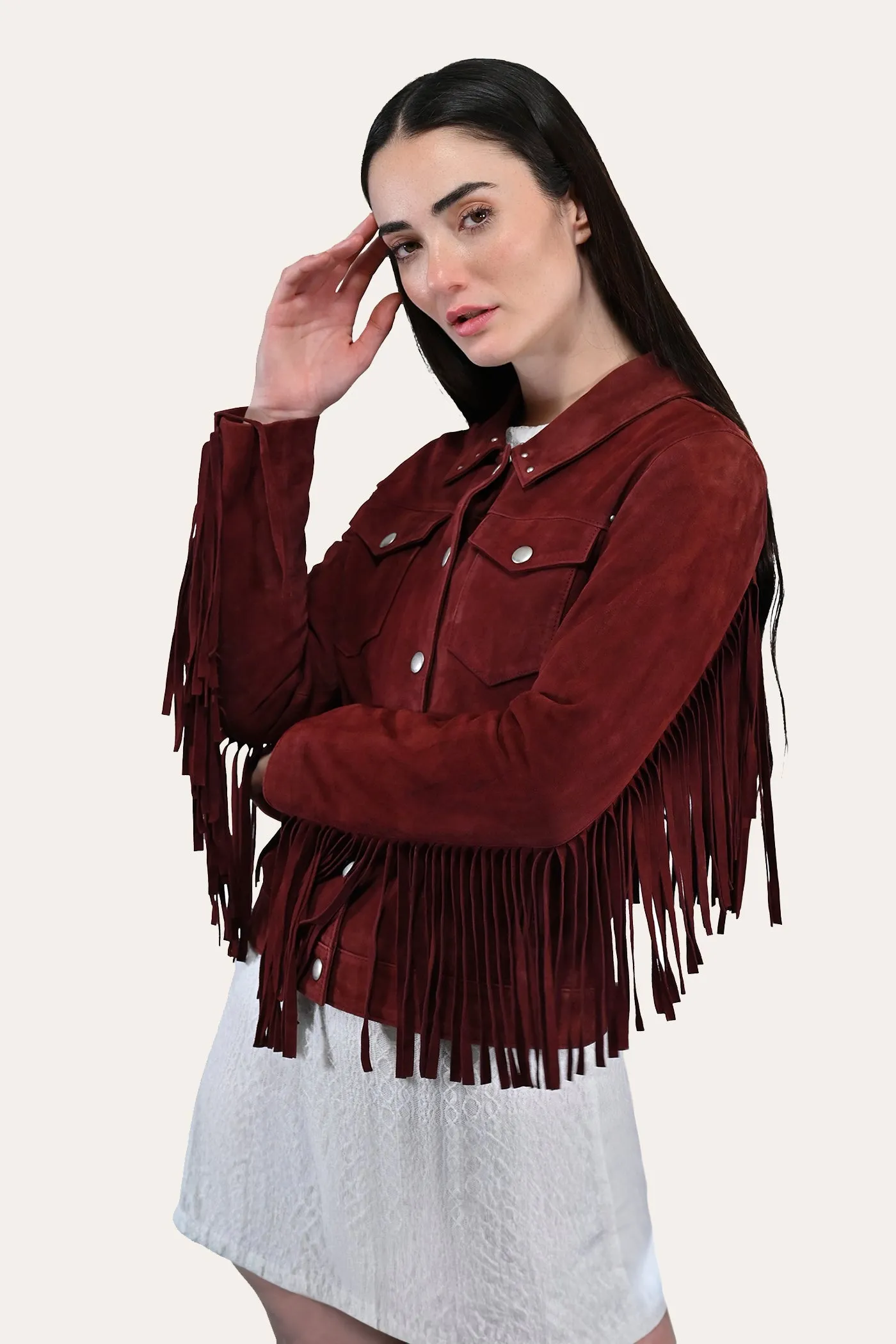 Frye Oxblood Fringed Jacket