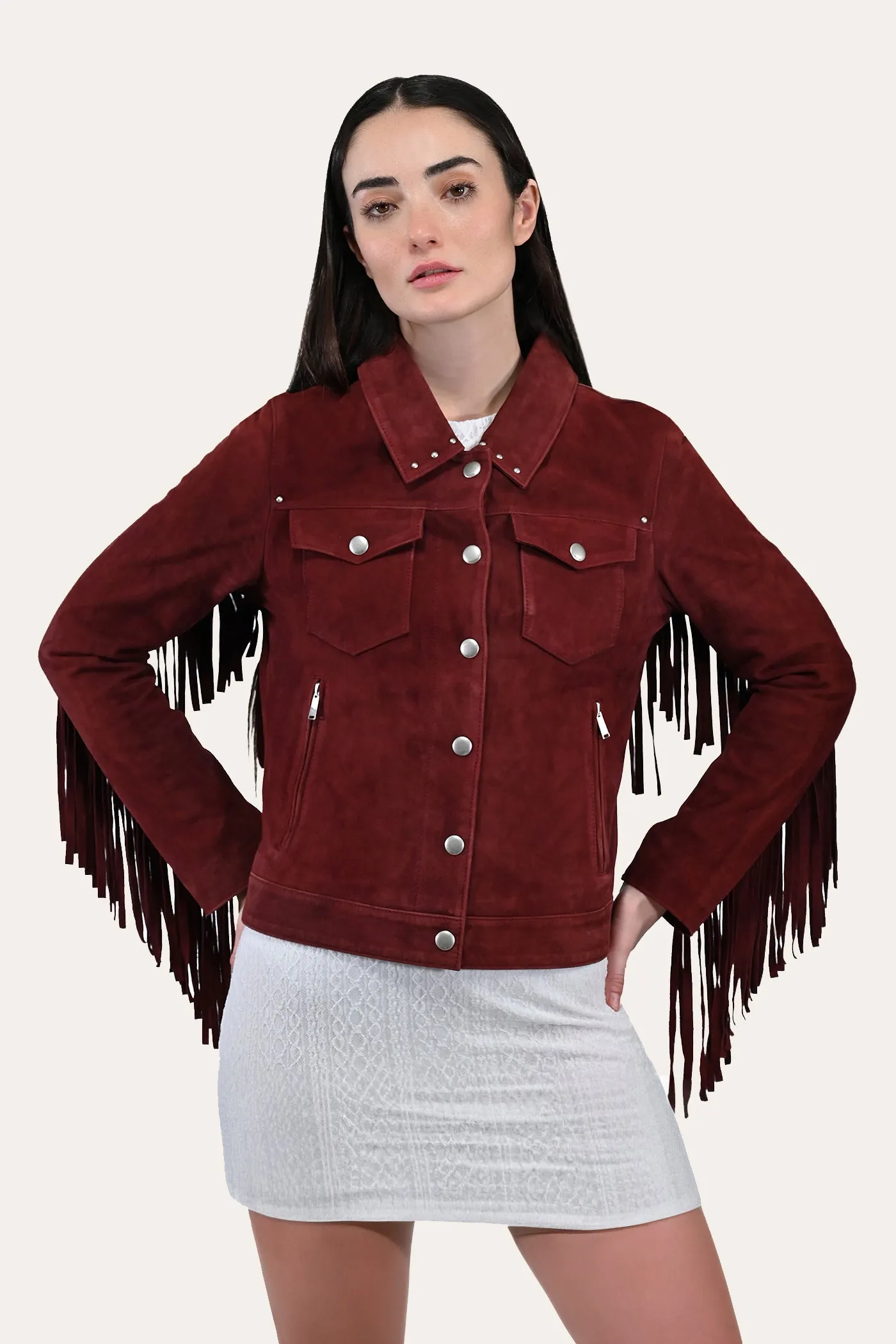 Frye Oxblood Fringed Jacket