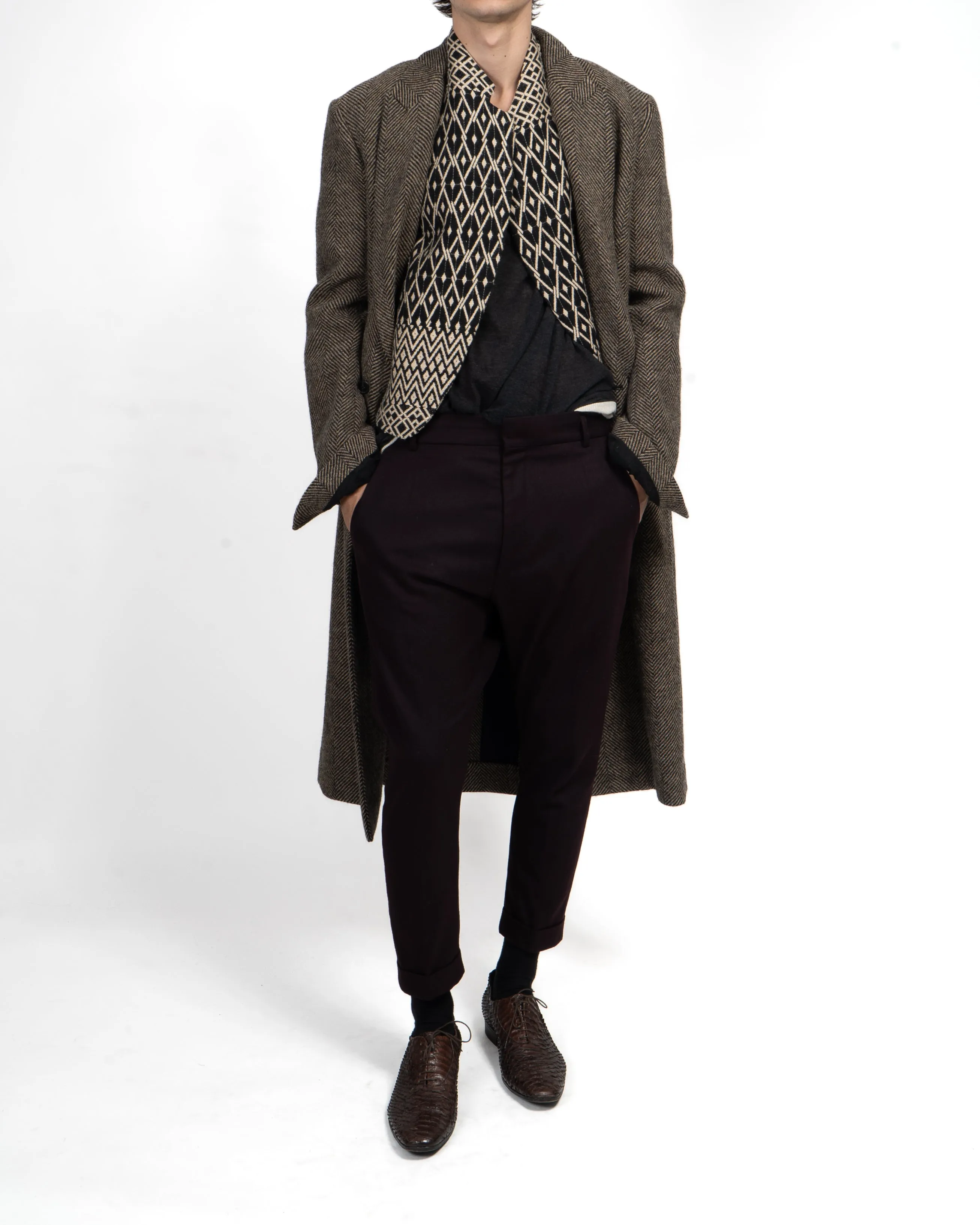 FW14 Longcoat in Camel & Black Chevron Wool
