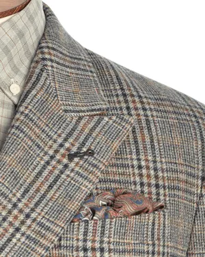 Grey Burgundy & Navy Double Breasted Prince of Wales Wool Jacket