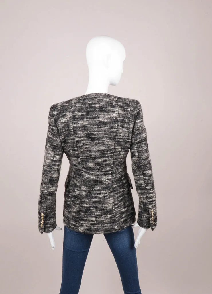 Grey Thick Marled Wool Blend Double Breasted Military Jacket