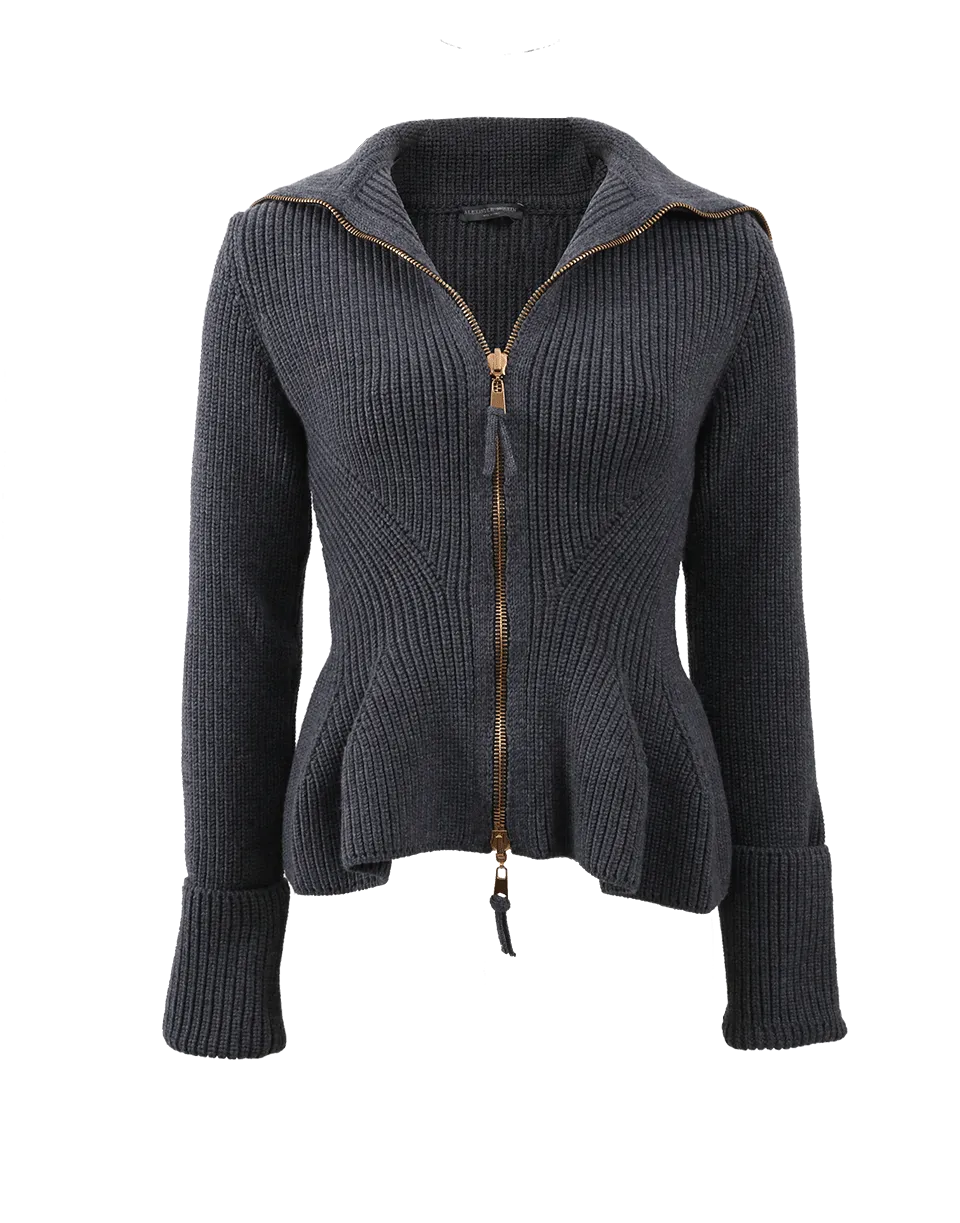 High Collar Peplum Cardigan