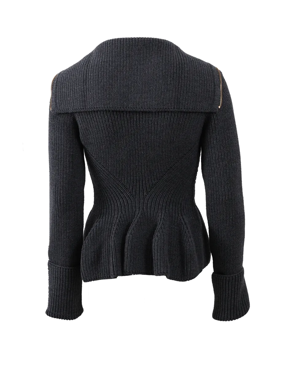 High Collar Peplum Cardigan
