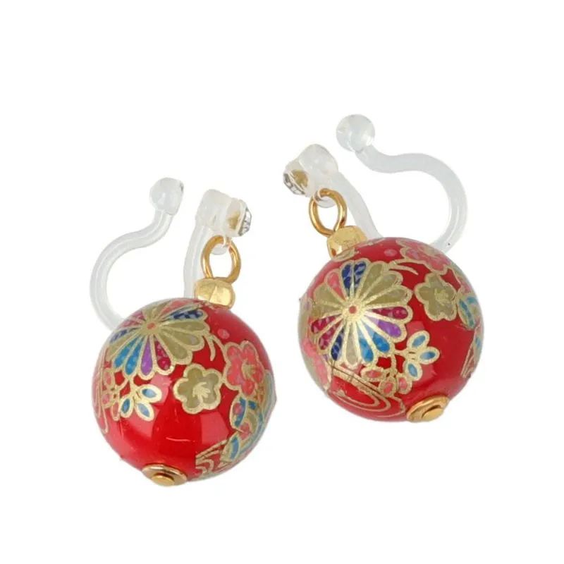 Japanese Pattern Bead Invisible Clip On Earrings