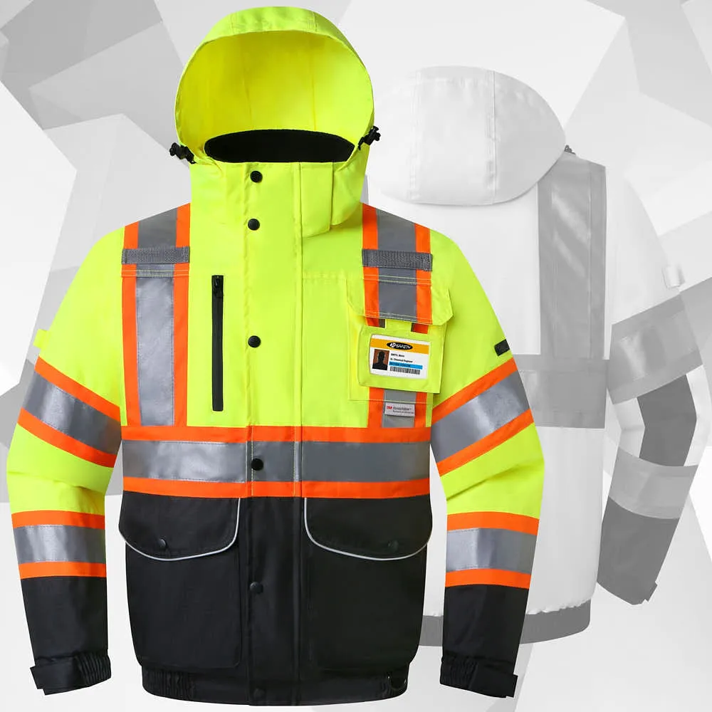 JKSafety 10 Pockets Waterproof Hi-Vis Reflective Winter Bomber Jacket (JK118)
