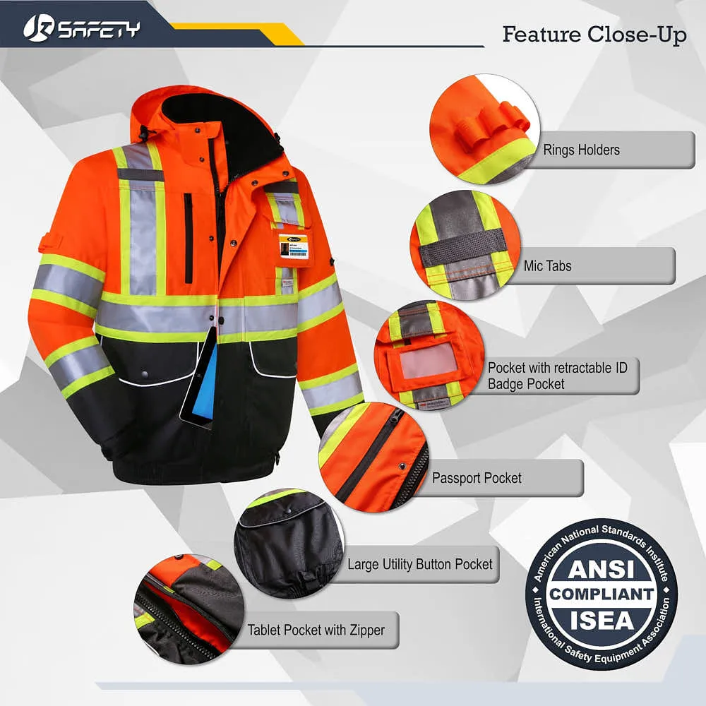 JKSafety 10 Pockets Waterproof Hi-Vis Reflective Winter Bomber Jacket (JK118)