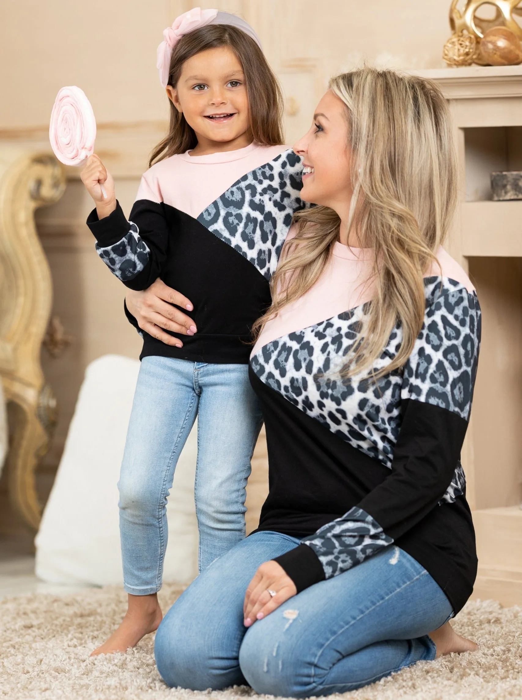 Mommy and Me Leopard Split Colorblock Top