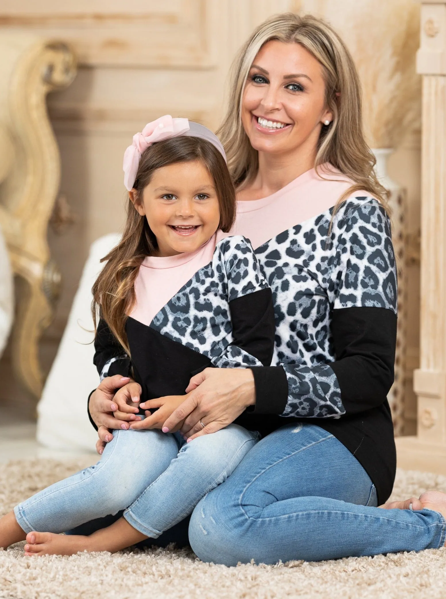 Mommy and Me Leopard Split Colorblock Top