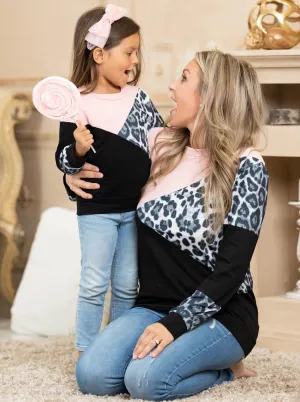 Mommy and Me Leopard Split Colorblock Top