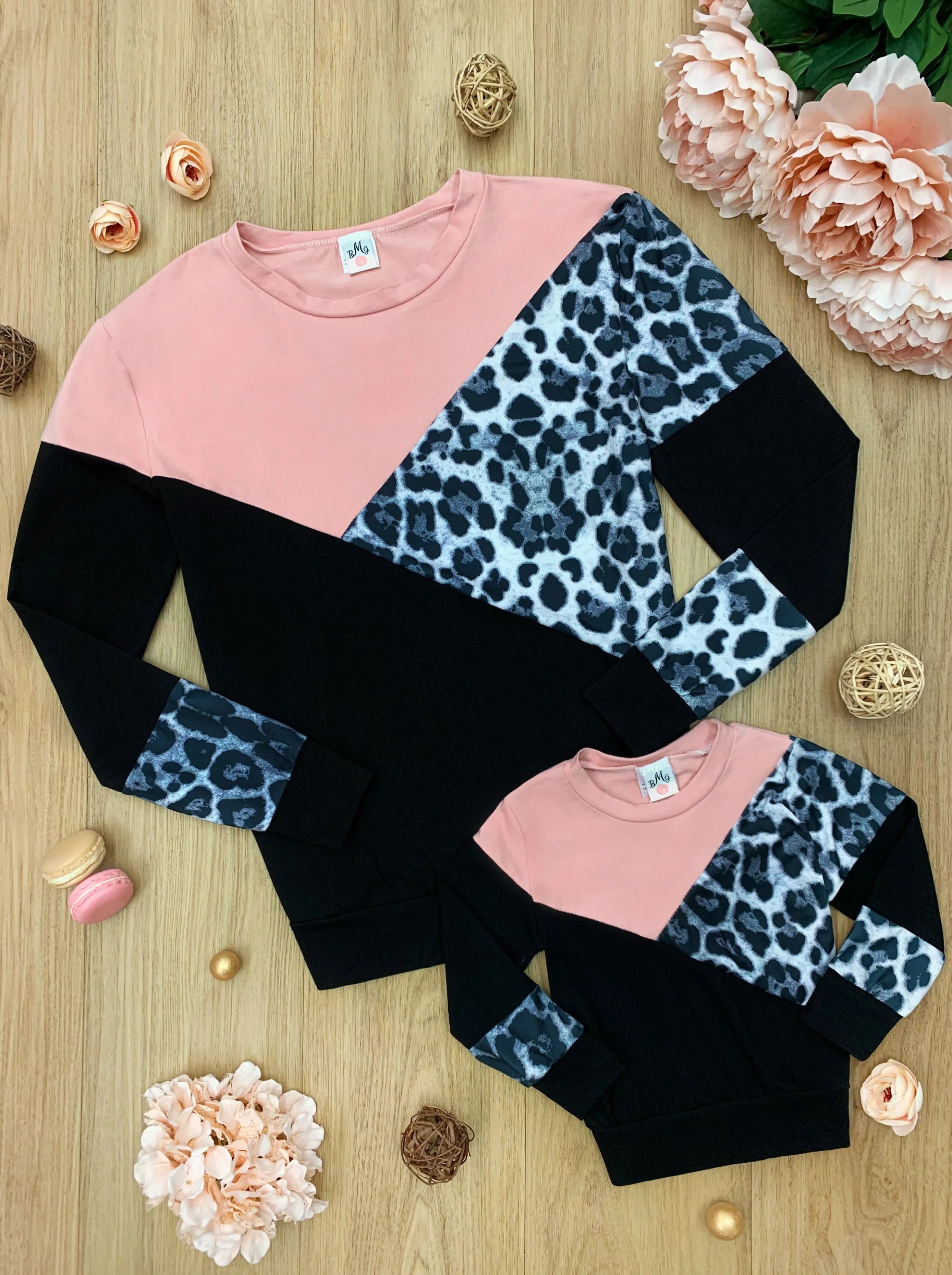 Mommy and Me Leopard Split Colorblock Top