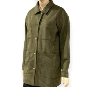 Olive Green Suede Mid Length Utility Jacket
