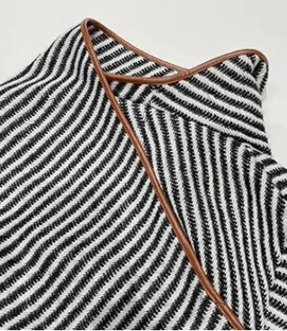Pre Order:  Vegan Leather Edging Stripes Shawl Jacket - @theestylishp