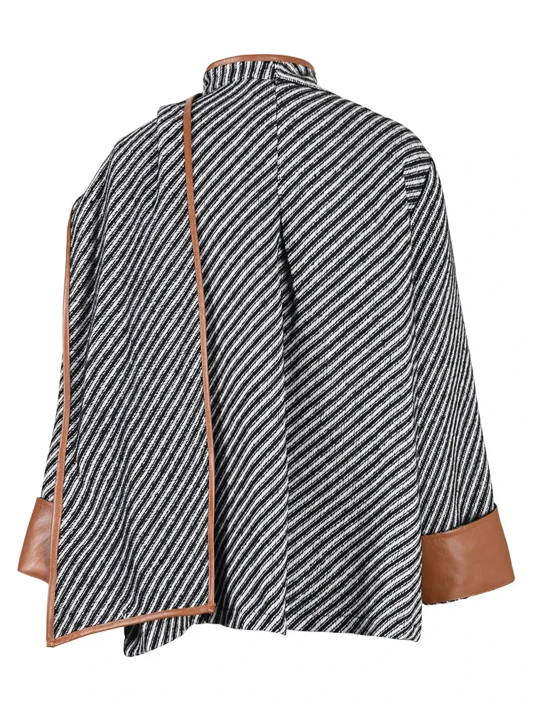 Pre Order:  Vegan Leather Edging Stripes Shawl Jacket - @theestylishp