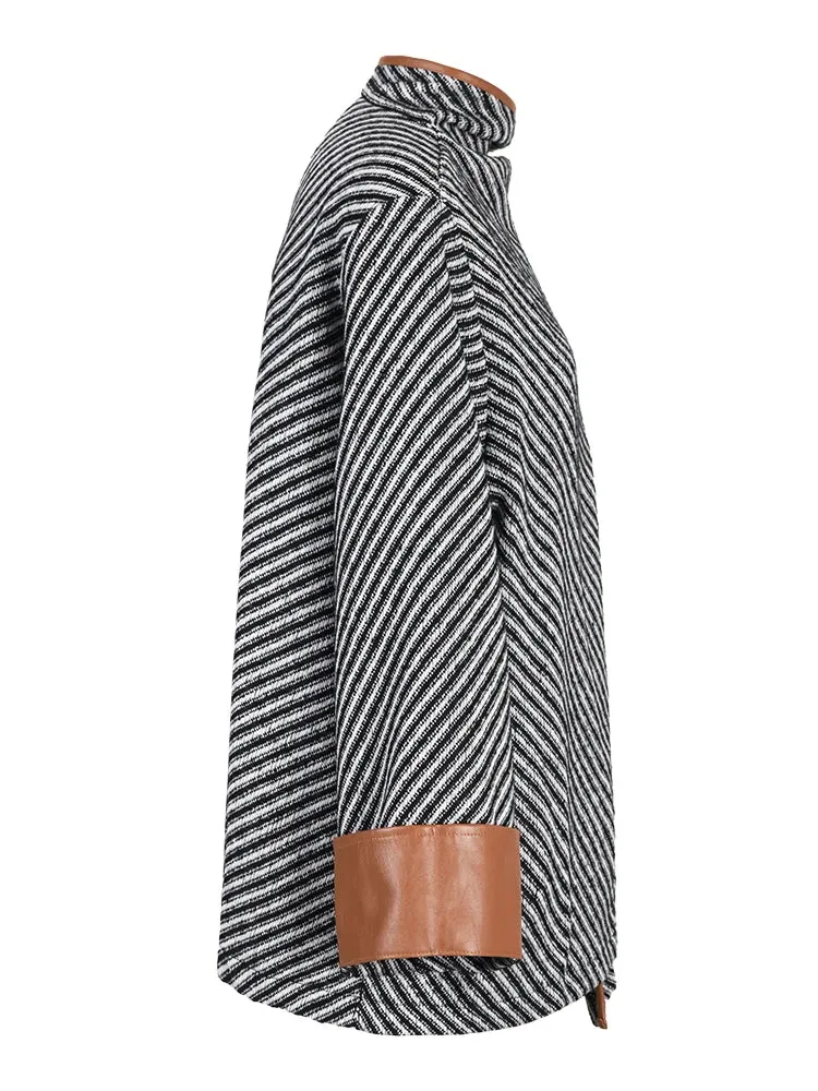 Pre Order:  Vegan Leather Edging Stripes Shawl Jacket - @theestylishp