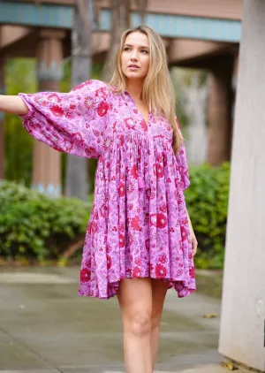 Raya Block Printed Mini Dress- Pink Multi