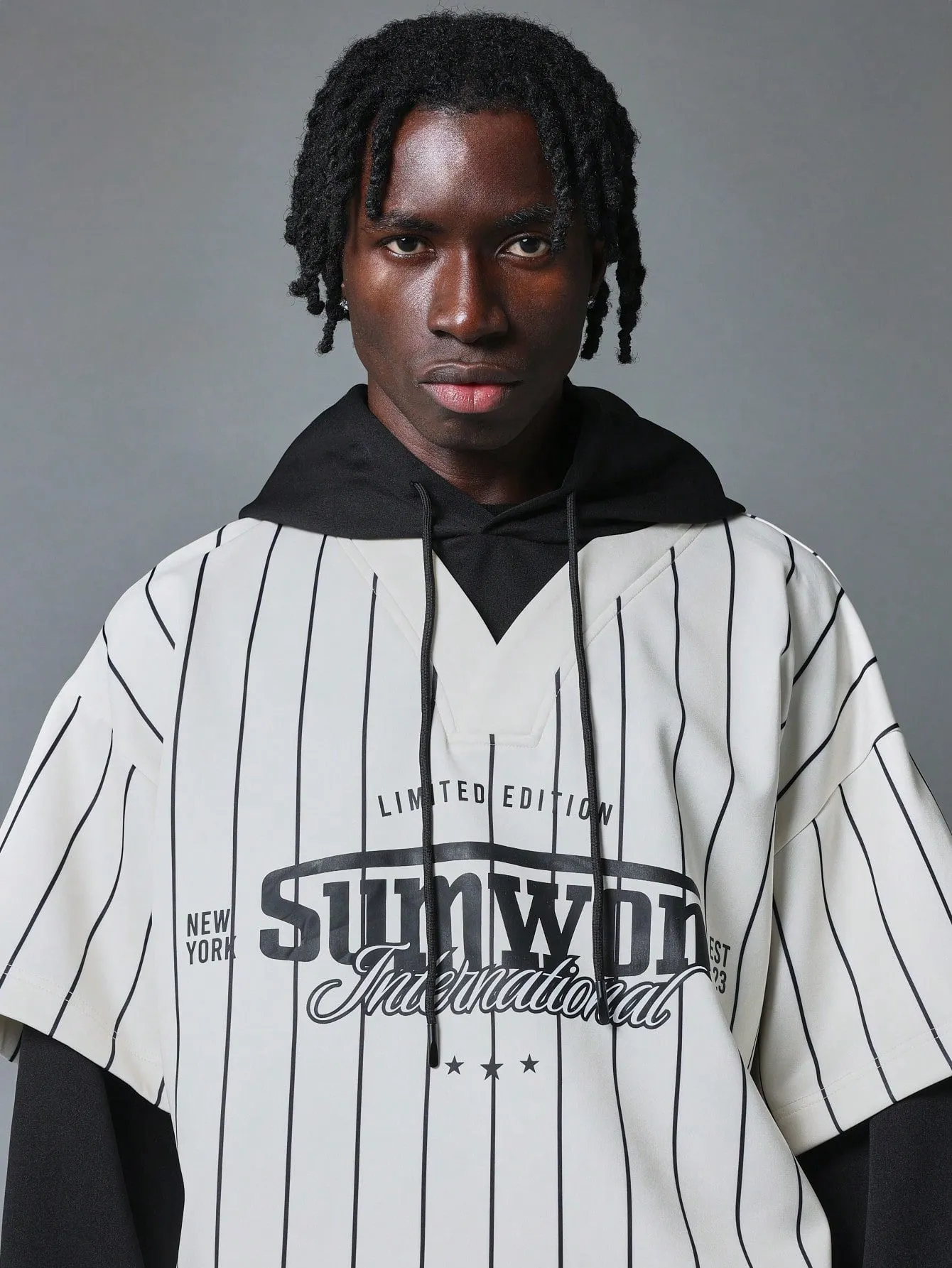 Regular Fit Double Layer Baseball Shirt Hoodie With Graphic Print