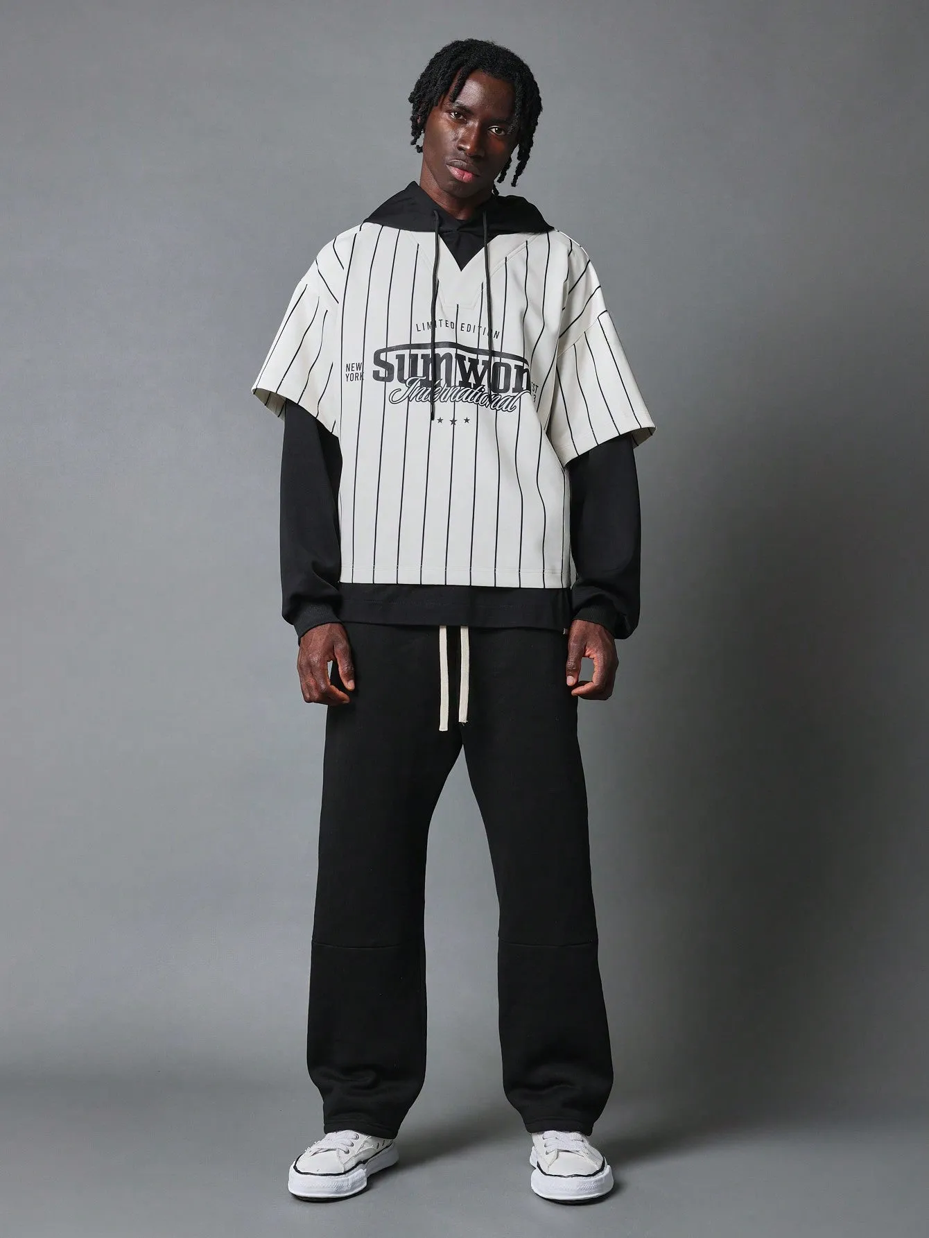 Regular Fit Double Layer Baseball Shirt Hoodie With Graphic Print