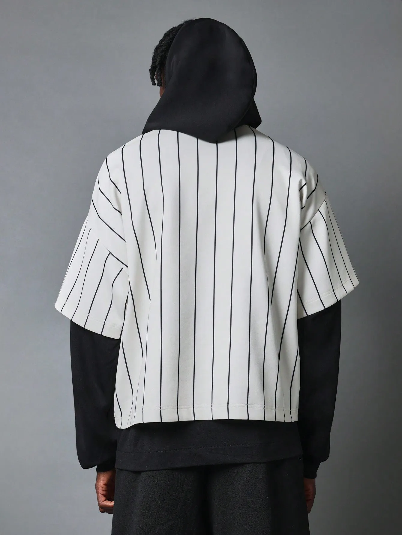 Regular Fit Double Layer Baseball Shirt Hoodie With Graphic Print