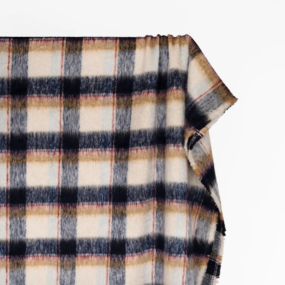 REMNANT - 1.2m - Fuzzy Plaid Coating - Midnight Blue/Cream