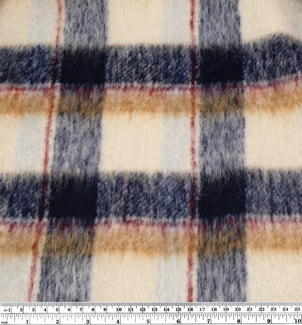 REMNANT - 1.2m - Fuzzy Plaid Coating - Midnight Blue/Cream