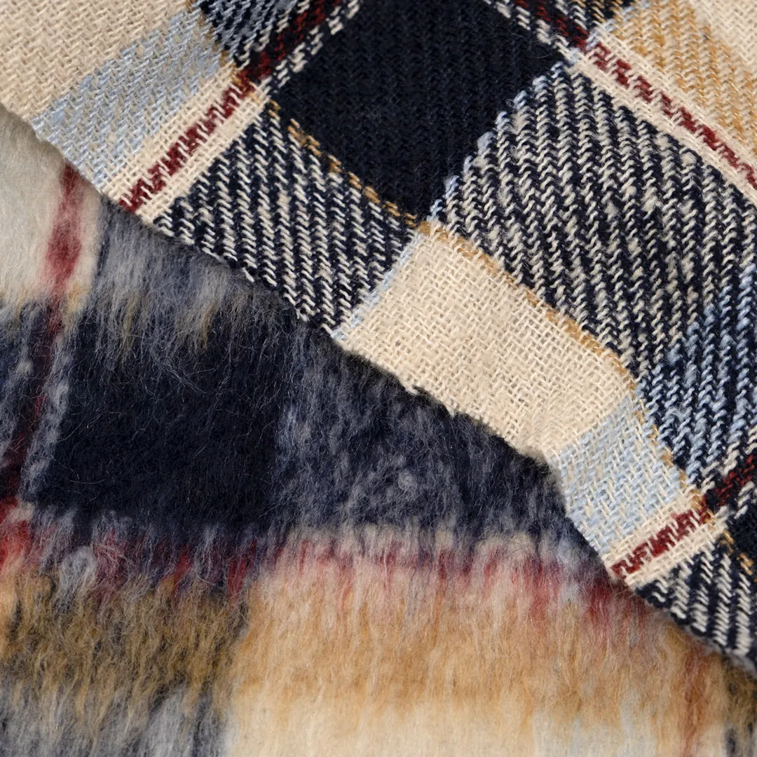 REMNANT - 1.2m - Fuzzy Plaid Coating - Midnight Blue/Cream