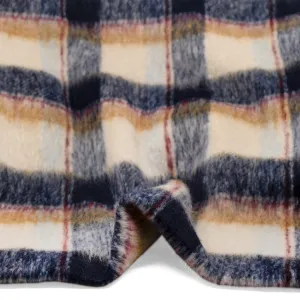 REMNANT - 1.2m - Fuzzy Plaid Coating - Midnight Blue/Cream