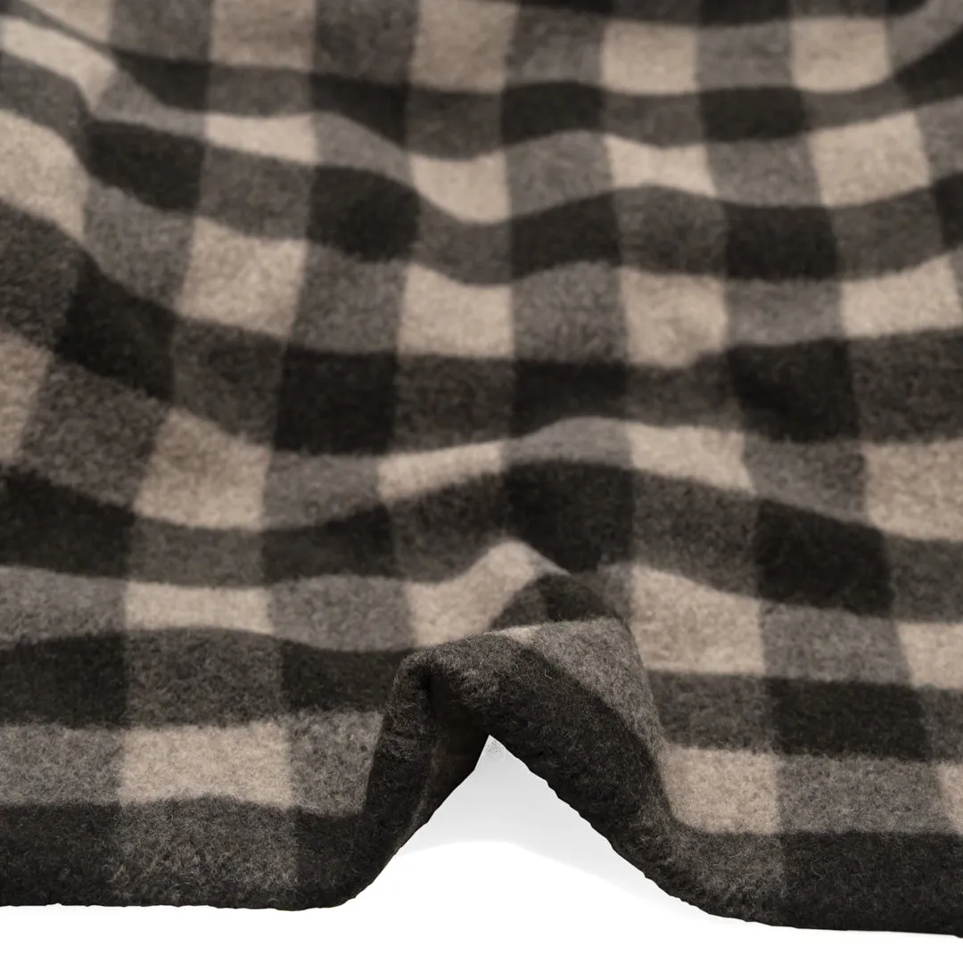 Remnant - 1.5m - Deadstock Buffalo Check Recycled Wool Blend Coating - Umber