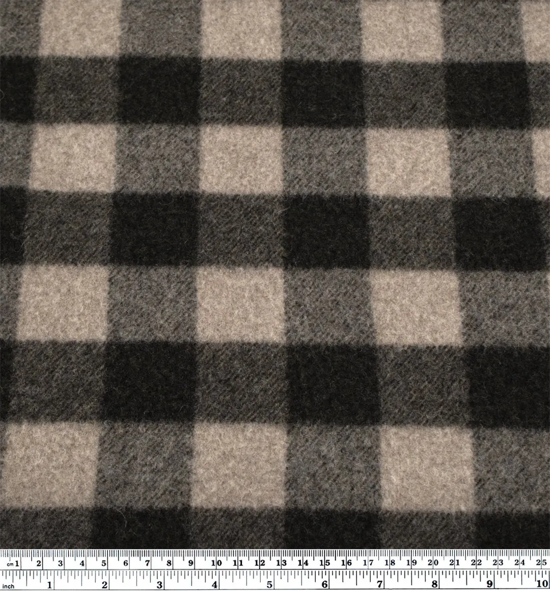 Remnant - 1.5m - Deadstock Buffalo Check Recycled Wool Blend Coating - Umber