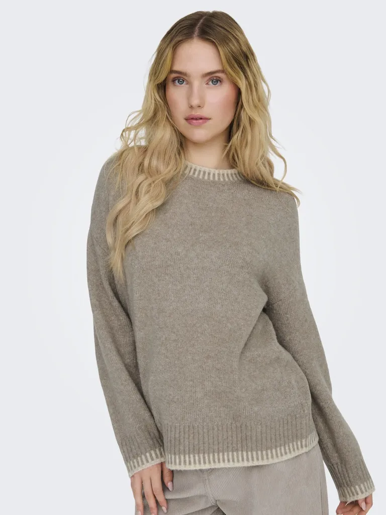 Silma Stitch Mock Neck Knit- Walnut Oatmeal Melange