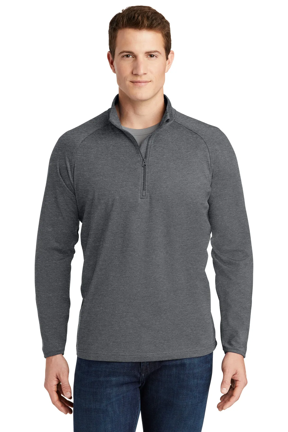 Sport-Tek Sport-Wick Stretch Branded 1/2-Zip Pullovers, Charcoal Grey Heather