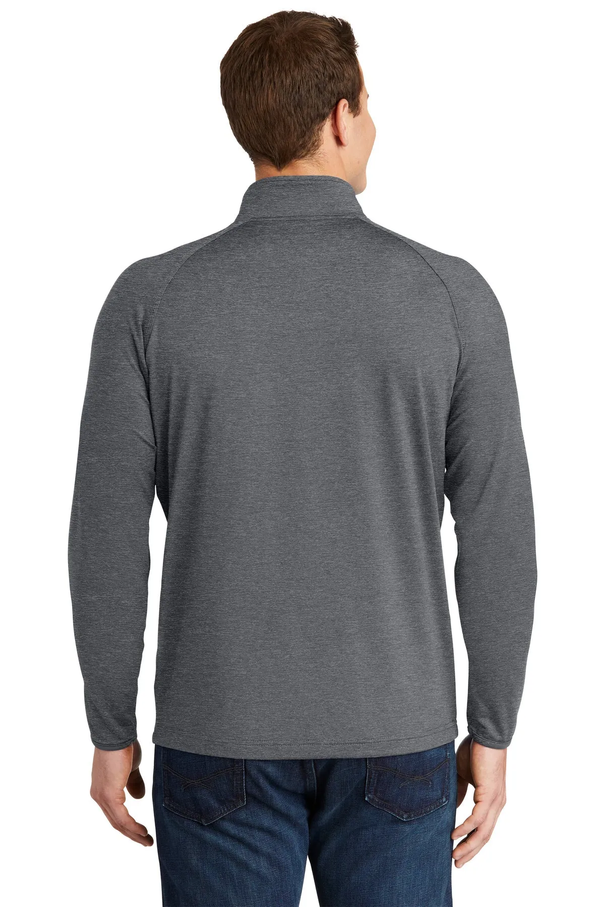 Sport-Tek Sport-Wick Stretch Branded 1/2-Zip Pullovers, Charcoal Grey Heather